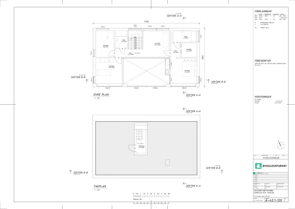 Övreplan, Takplan – Planritning exempel Övreplan, Takplan - Planritning exempel